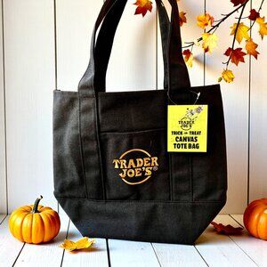 Trader Joe's Mini Canvas Trick-Or-Treat Tote Bag Halloween Black Reusable NEW